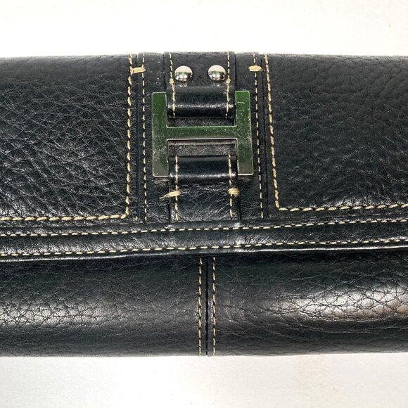 Fossil Black Leather Trifold Wallet Organizer Multiple Compartments Snap‎ Closed - Picture 3 of 11